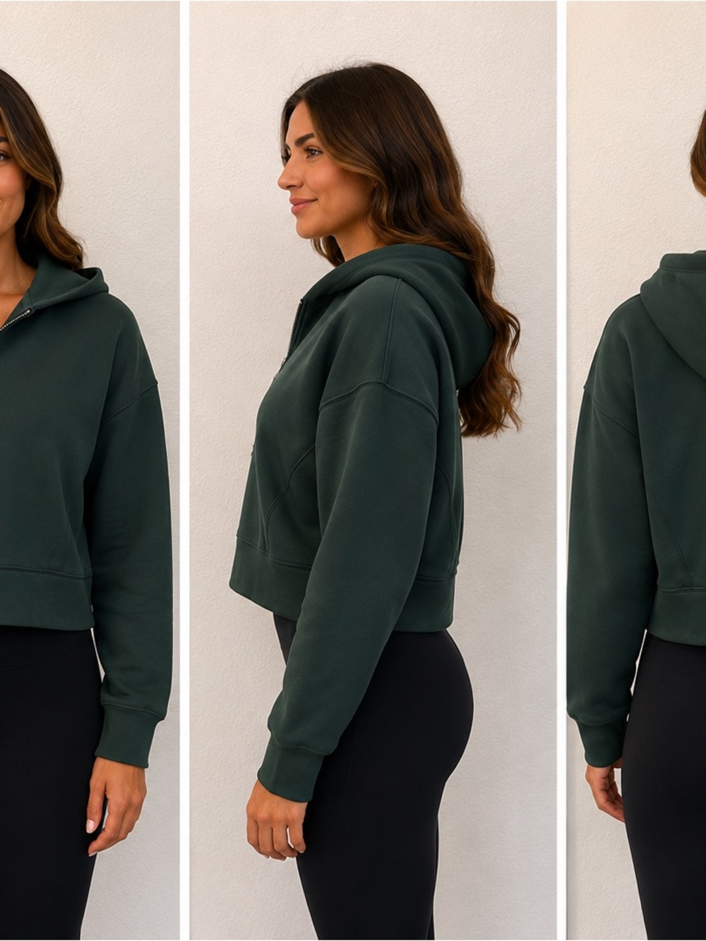 Women's Cropped Dark Green Hoodie with Cozy Hood